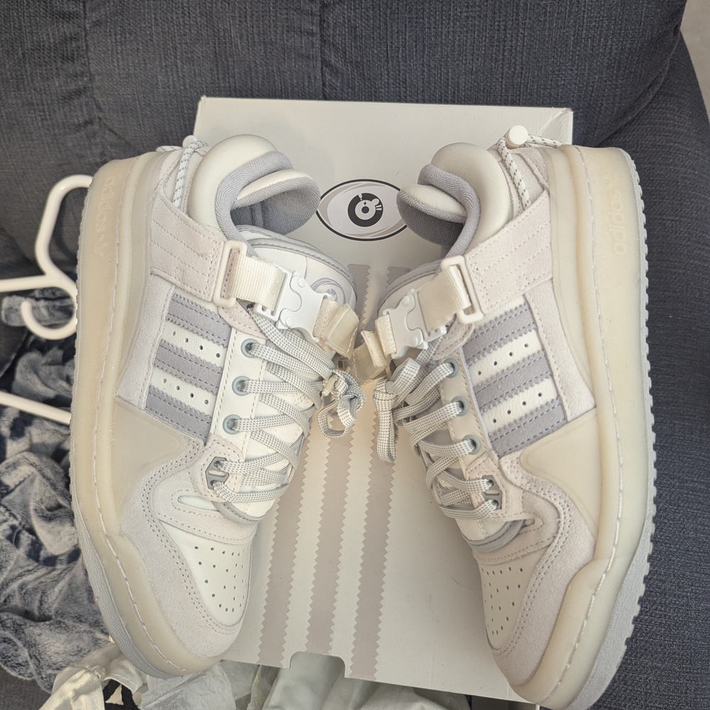 Adidas Cream and Gray High-Top Sneakers